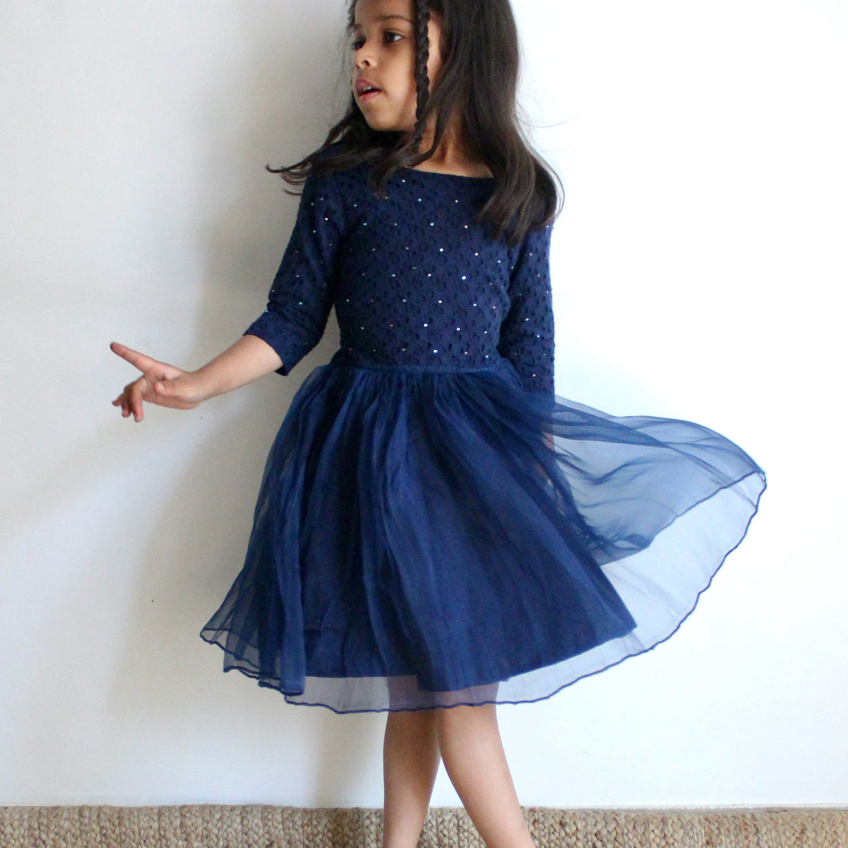 Girls Party Navy Blue Dress – charkhee