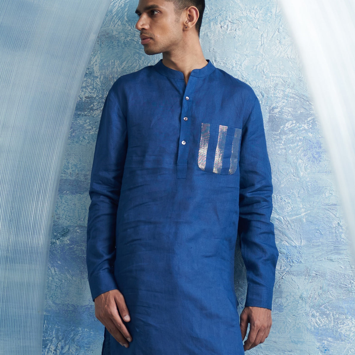 Royal Blue & White Solid Kurta Only