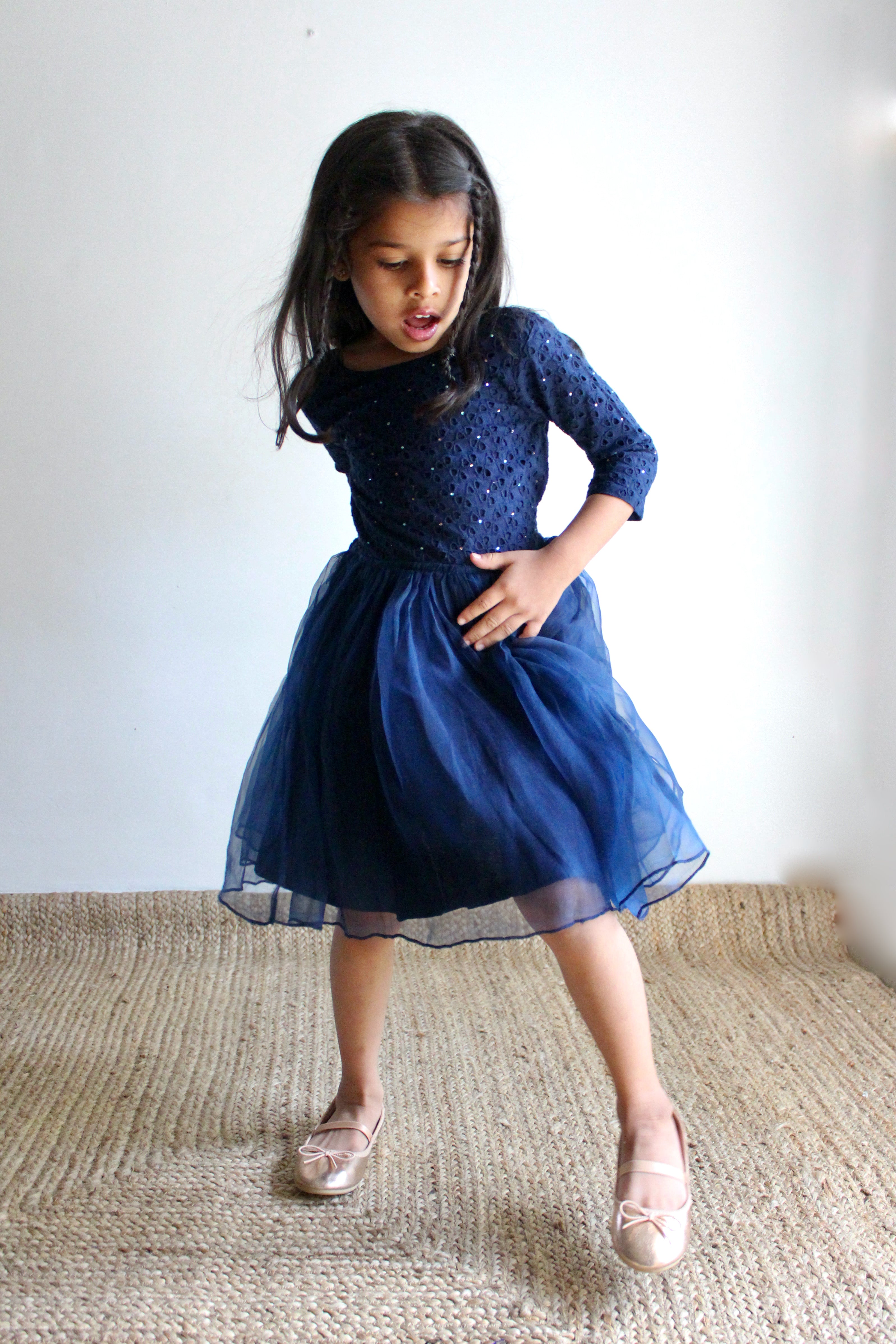 Girls Party Navy Blue Dress – charkhee