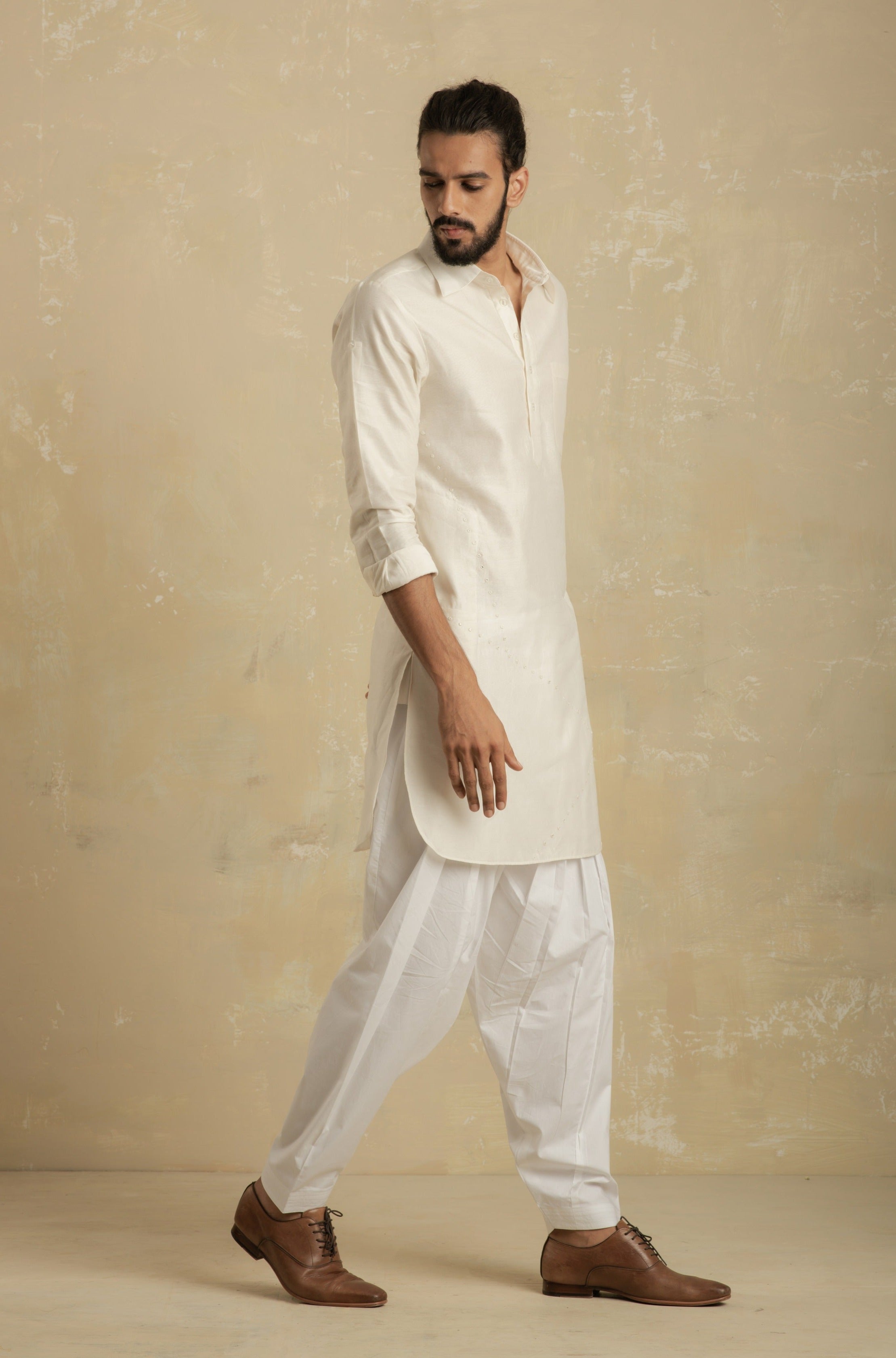 Men's White Pathani Kurta With Salwar Set of
